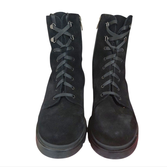 La Canadienne Suttan Black Suede Combat Boot Women's Black Waterproof Bootie 10 - Picture 3 of 11